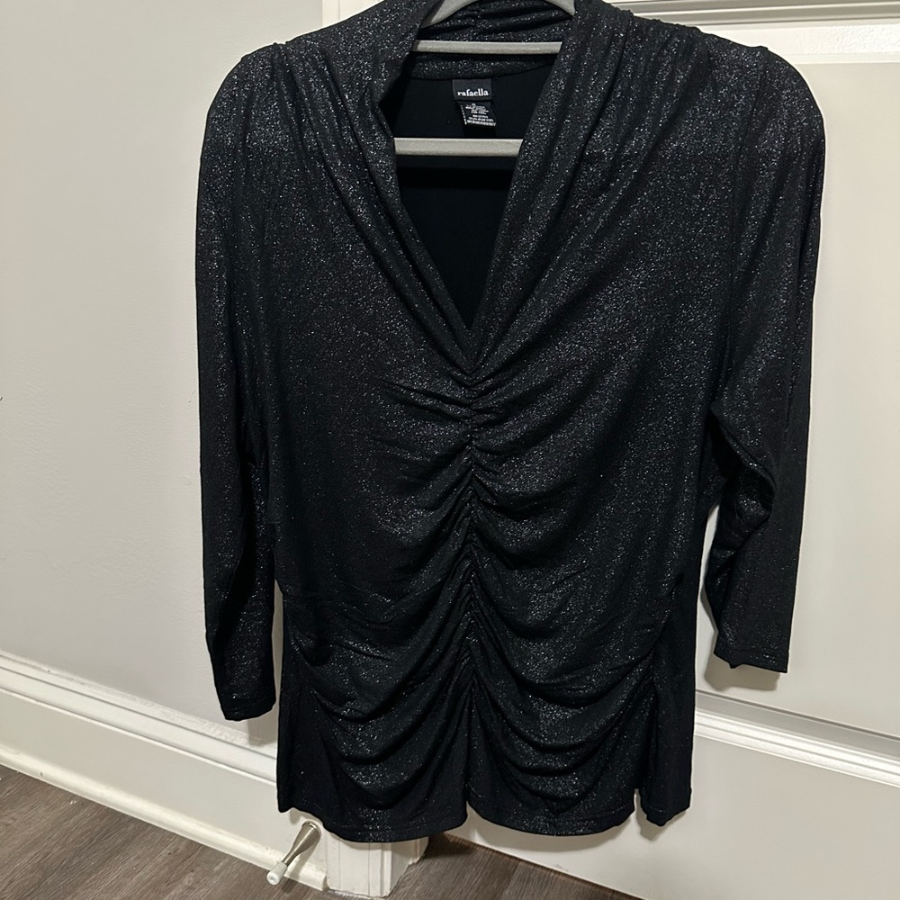 Rafaella Black Ruched Blouse with 3/4 Sleeves